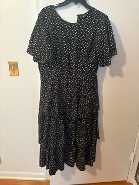 Black Polka Dot Tiered Midi Dress - Classic Women's Dress
